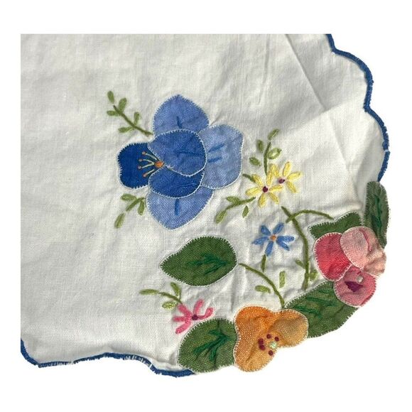 Floral Bread Basket Liner Embroidered Vintage Linen 15” Rolls Formal Flowers - Picture 2 of 8
